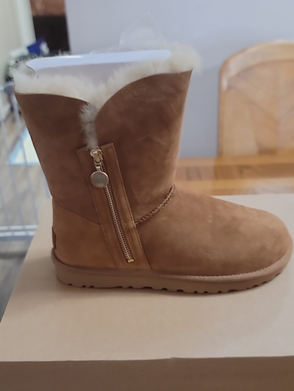 UGG Chestnut Suede Shearling Zip Winter BootUGG Women's Bailey Zip Short Boots
